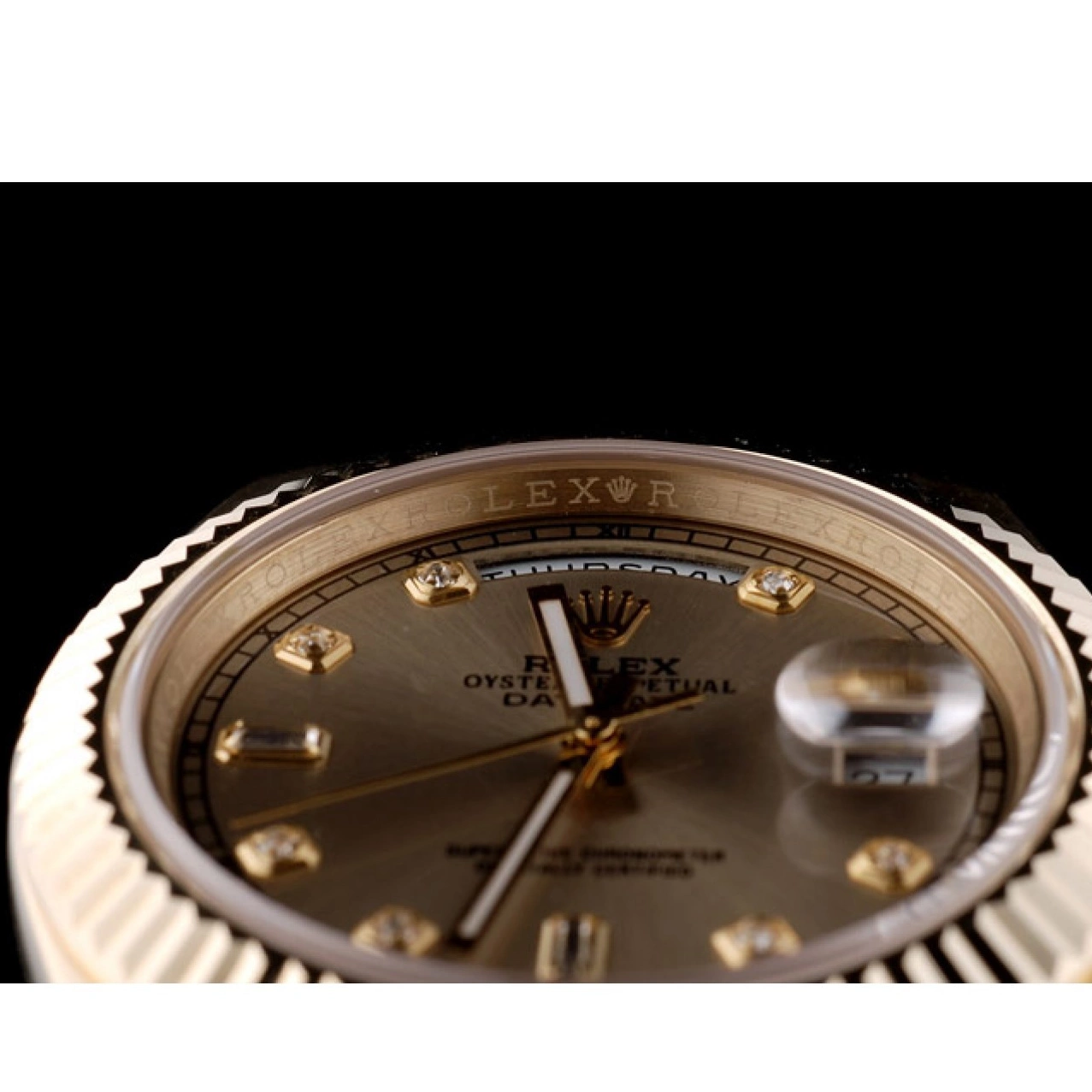 Aaa replica watch DayDate Ribbed Steel Stainless Gold 41997 Rolex Dial Gold Bezel Swiss 0705